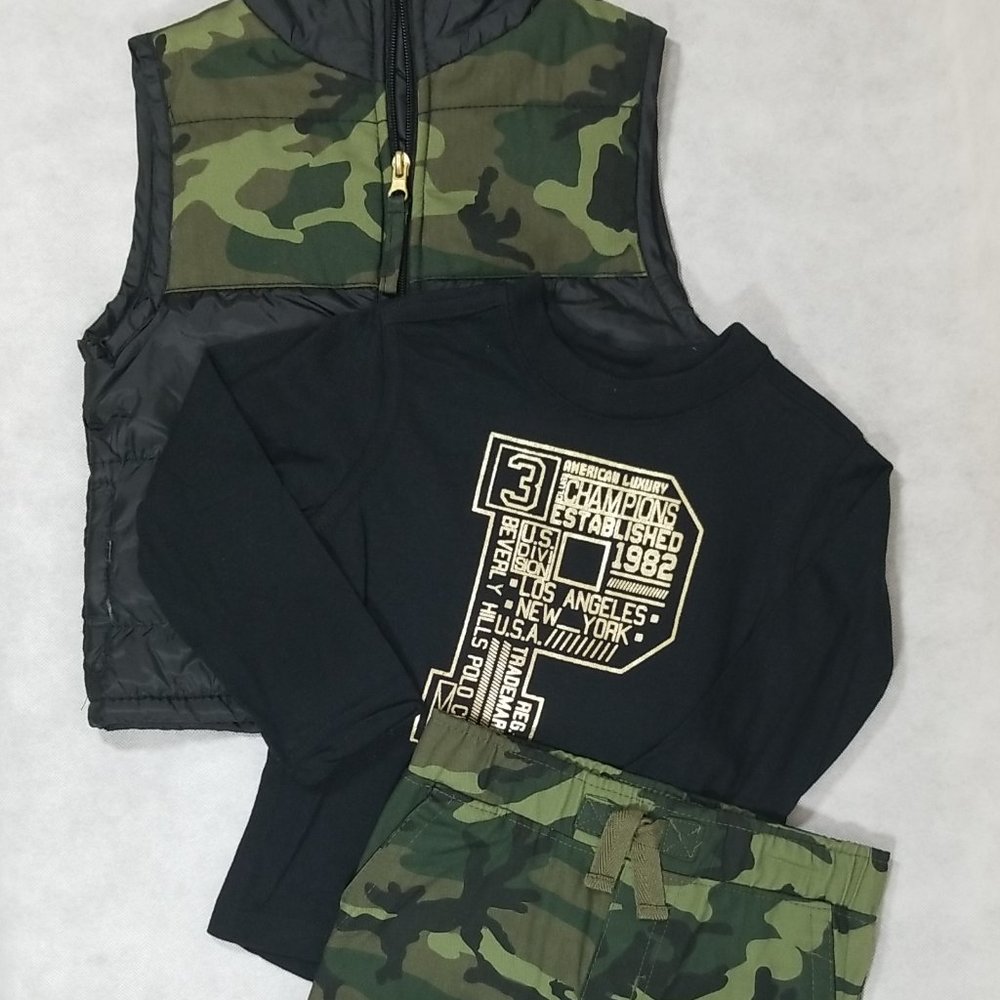Beverly Hills Polo Club Boys Size 2T 3pc Bomber Vest Jogger Outfit Camo‎ Set NWT